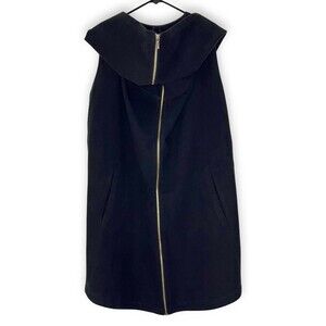 Valette Womens Vest Small Black Zip-Up High Collar Hooded Mid-Length Pockets
